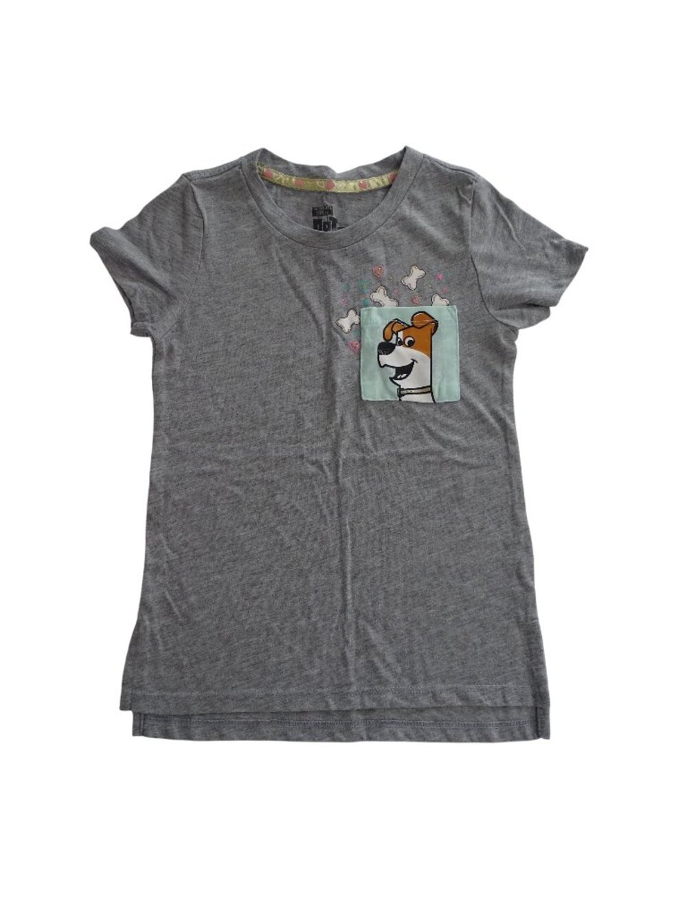 The Secret Life Of Pets Heather Gray Pocket T-Shirt Girls Size S Short Sleeve